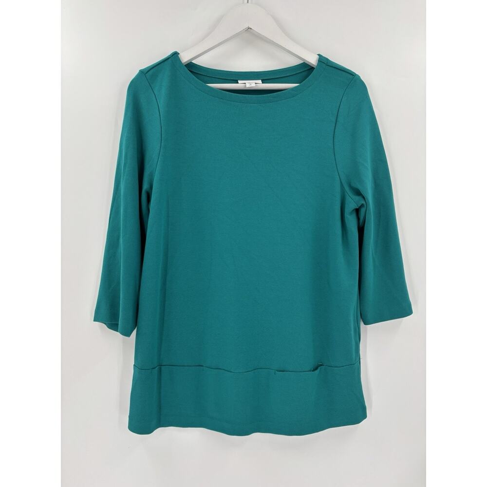 J. Jill Ponte Top Womens Medium Tall Teal Blue Green Knit Stretchy 3/4 Sleeves